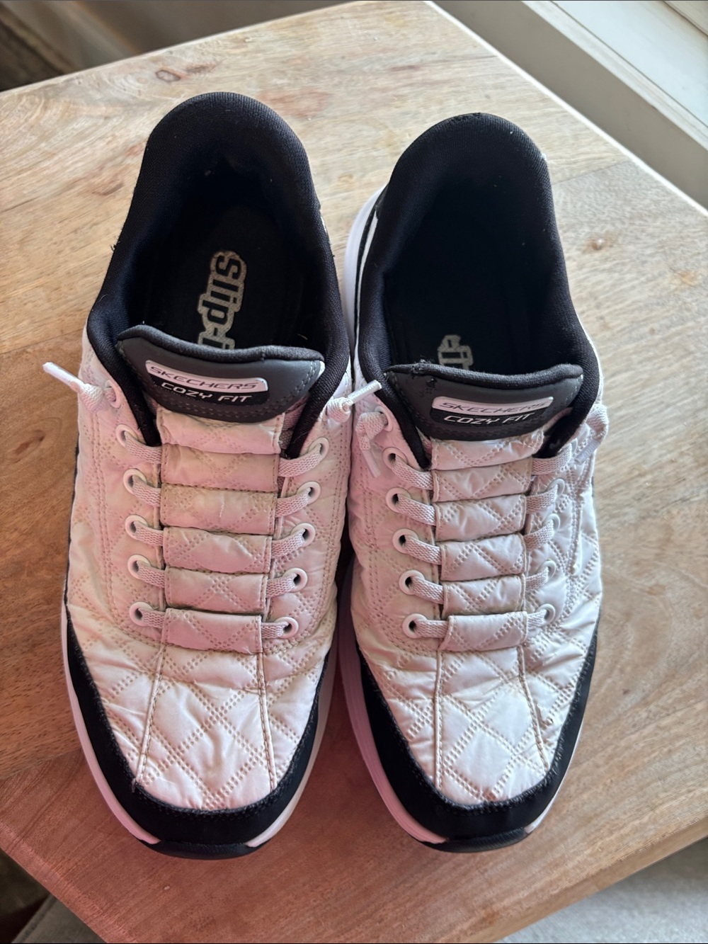 Skechers Women Quilted Light Pink and Black Cozy Fit Sneakers